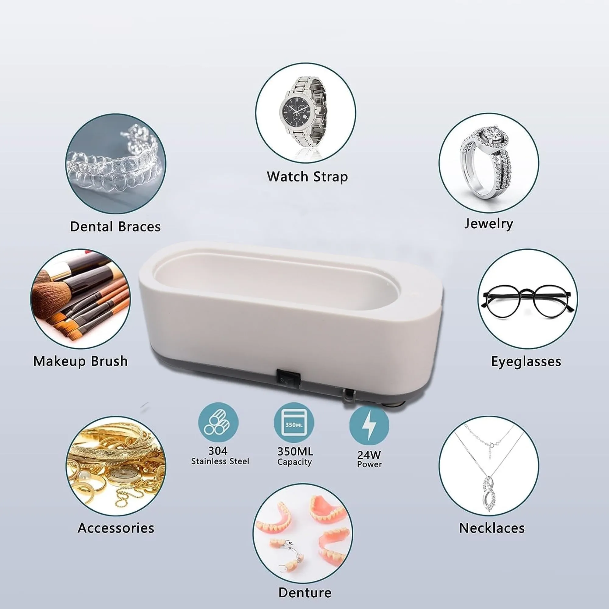 12670 Ultrasonic Jewelry Cleaner Machine Portable Professional Mini Household Sonic Cleaning Machine for Jewelry, Necklaces, Dentures, Eyeglasses, Watches, Watch Strap, Rings, Retainer, Coins Ultrasonic Vibration Machine (Battery Not Included)