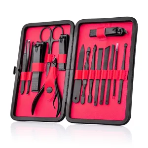 15PCS Manicure Set Tools Pedicure Kit Stainless Steel Nail Grooming Clippers AU Black Red