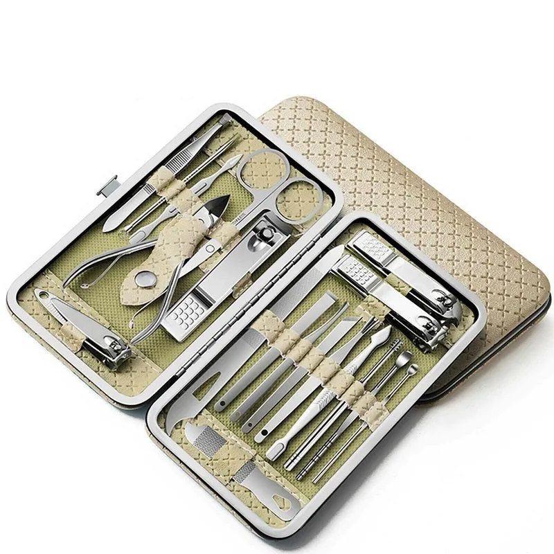 19PCS Nail Clippers Manicure Kit Cuticle Grooming Set Case