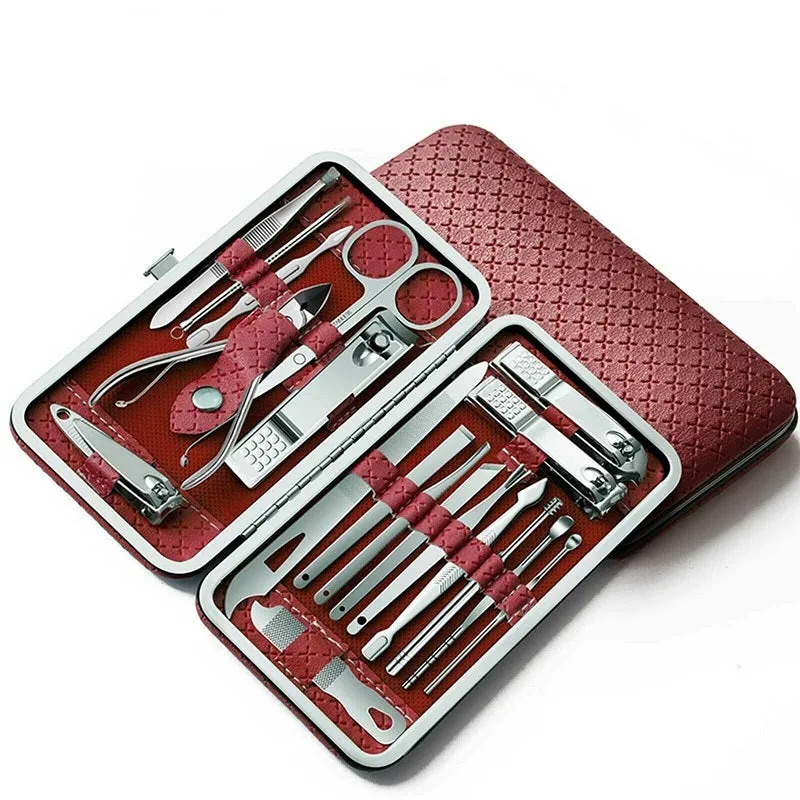 19PCS Nail Clippers Manicure Kit Cuticle Grooming Set Case