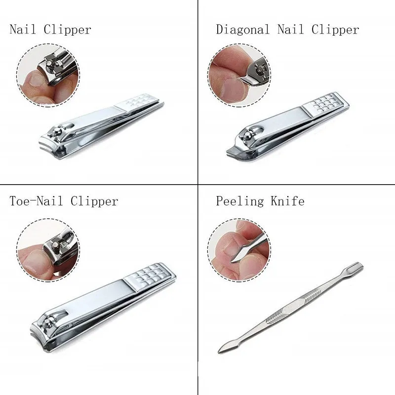 19PCS Nail Clippers Manicure Kit Cuticle Grooming Set Case