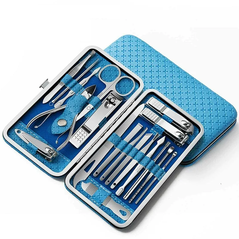 19PCS Nail Clippers Manicure Kit Cuticle Grooming Set Case