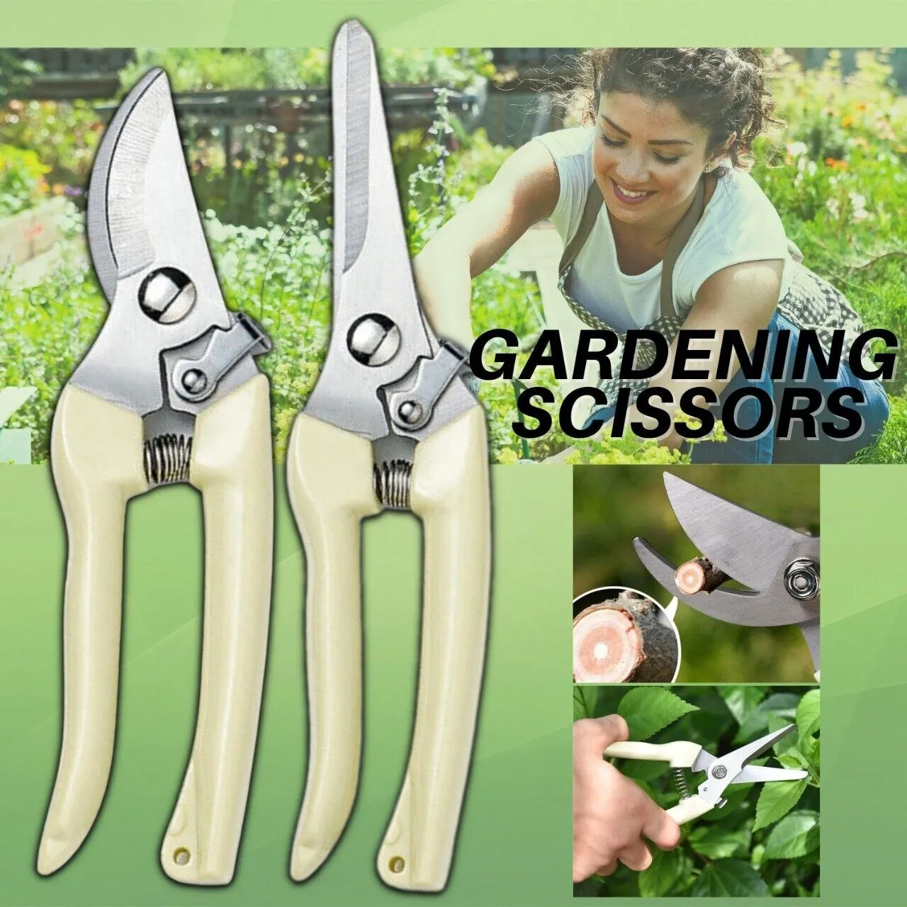 2 Pack Garden Pruning Shears Set Bypass Branch Pruner Straight Blade Scissors