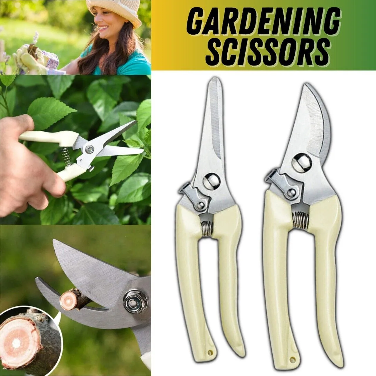 2 Pack Garden Pruning Shears Set Bypass Branch Pruner Straight Blade Scissors