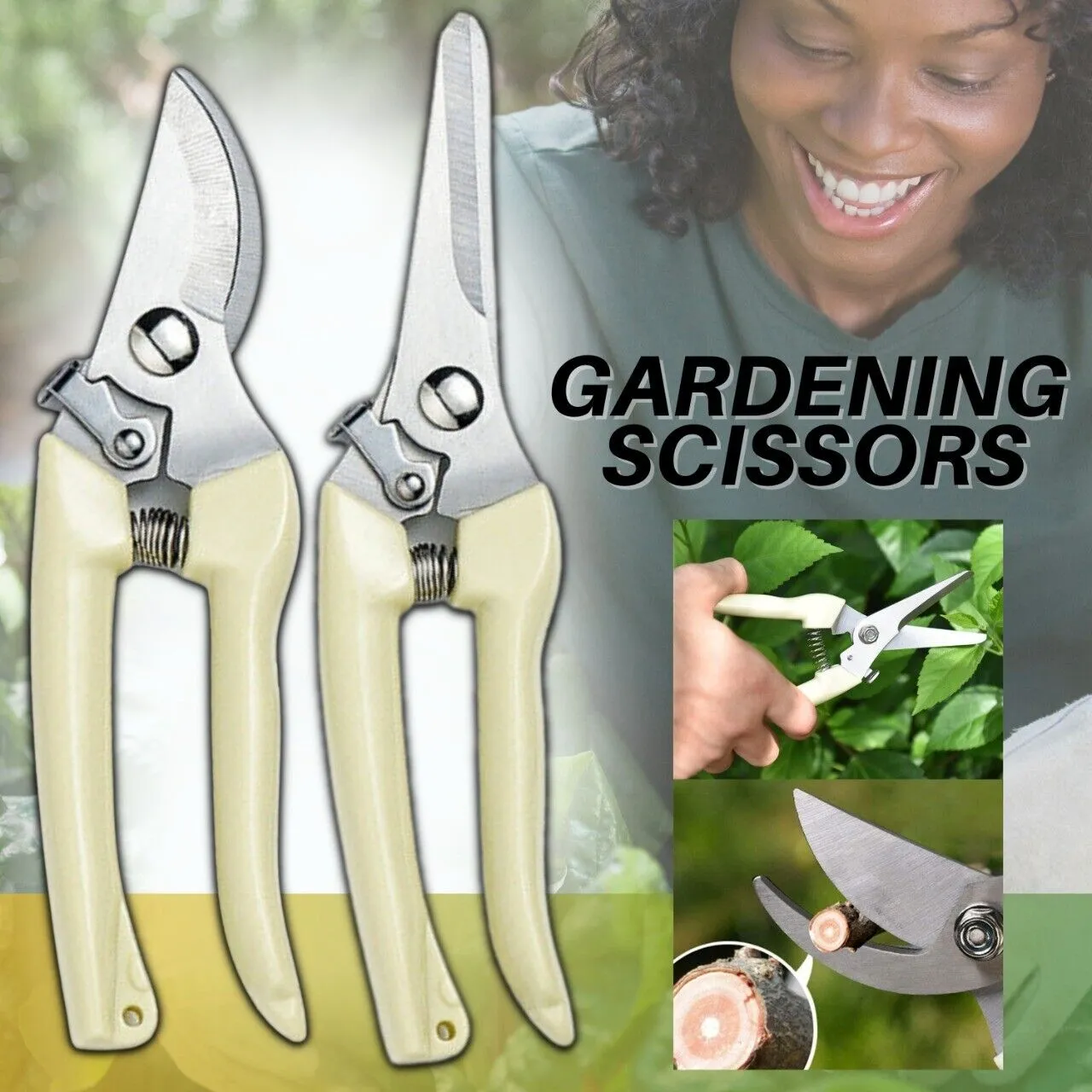 2 Pack Garden Pruning Shears Set Bypass Branch Pruner Straight Blade Scissors