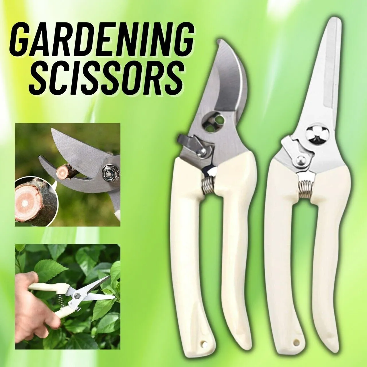 2 Pack Garden Pruning Shears Set Bypass Branch Pruner Straight Blade Scissors