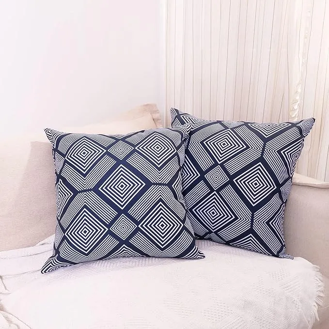 2 Pcs 50x50 cm Navy Blue Cushion Covers