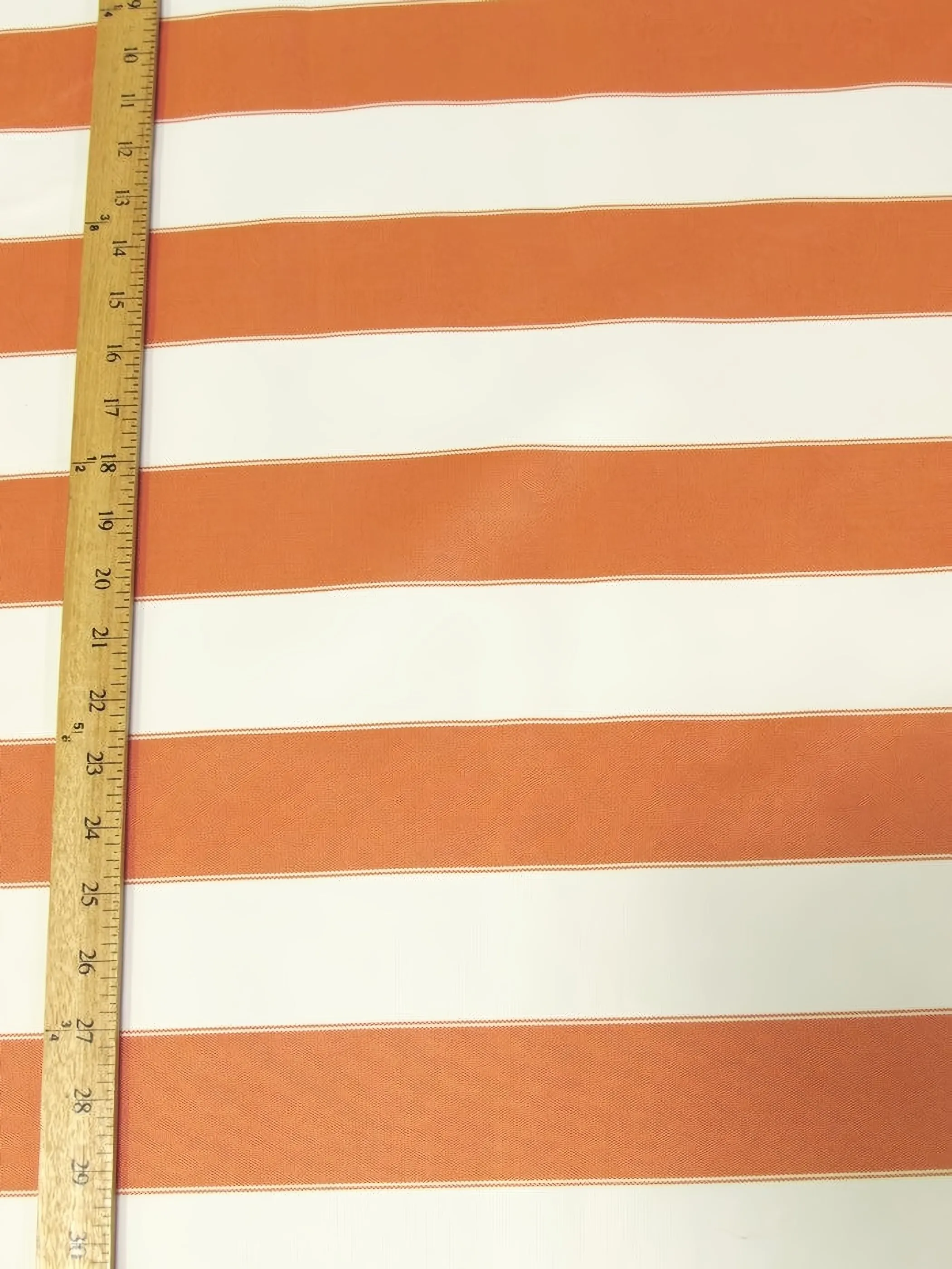 2 Tone Stripe Deck Canvas Outdoor Waterproof Fabric / Orange/Off White / Sold By The Yard Closeout!!!