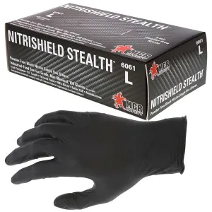 6061S MCR Safety Nitri Shield Stealth Disposable Gloves, Small, Nitrile, Black