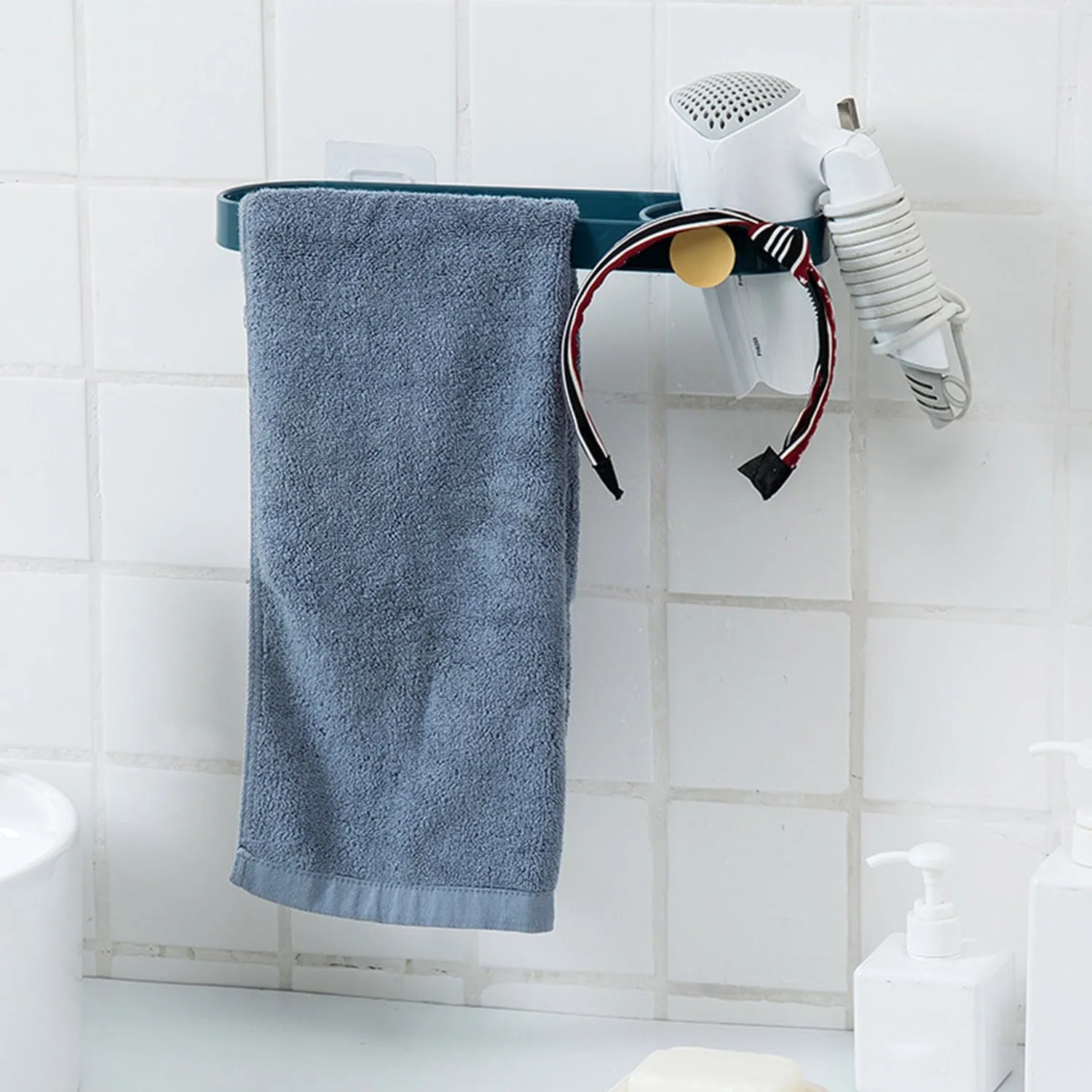 6153 Wall Mounted Towel Holder Hair Dryer Holder Towel Rack Wall Mount Styling Station Care Tool Holder Hair Dryers Bathroom Wall Storage Organizer Wall Mounted Hooks