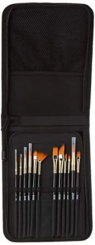 Amazon Brand - Solimo Paint Brushes for Acrylic and Water Colours, with Carry Case, 12 Piece Set