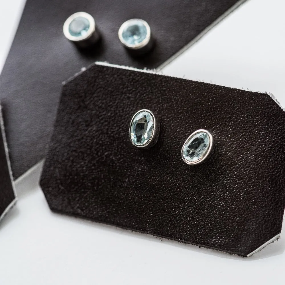 Aquamarine Petite Oval Stud Earrings