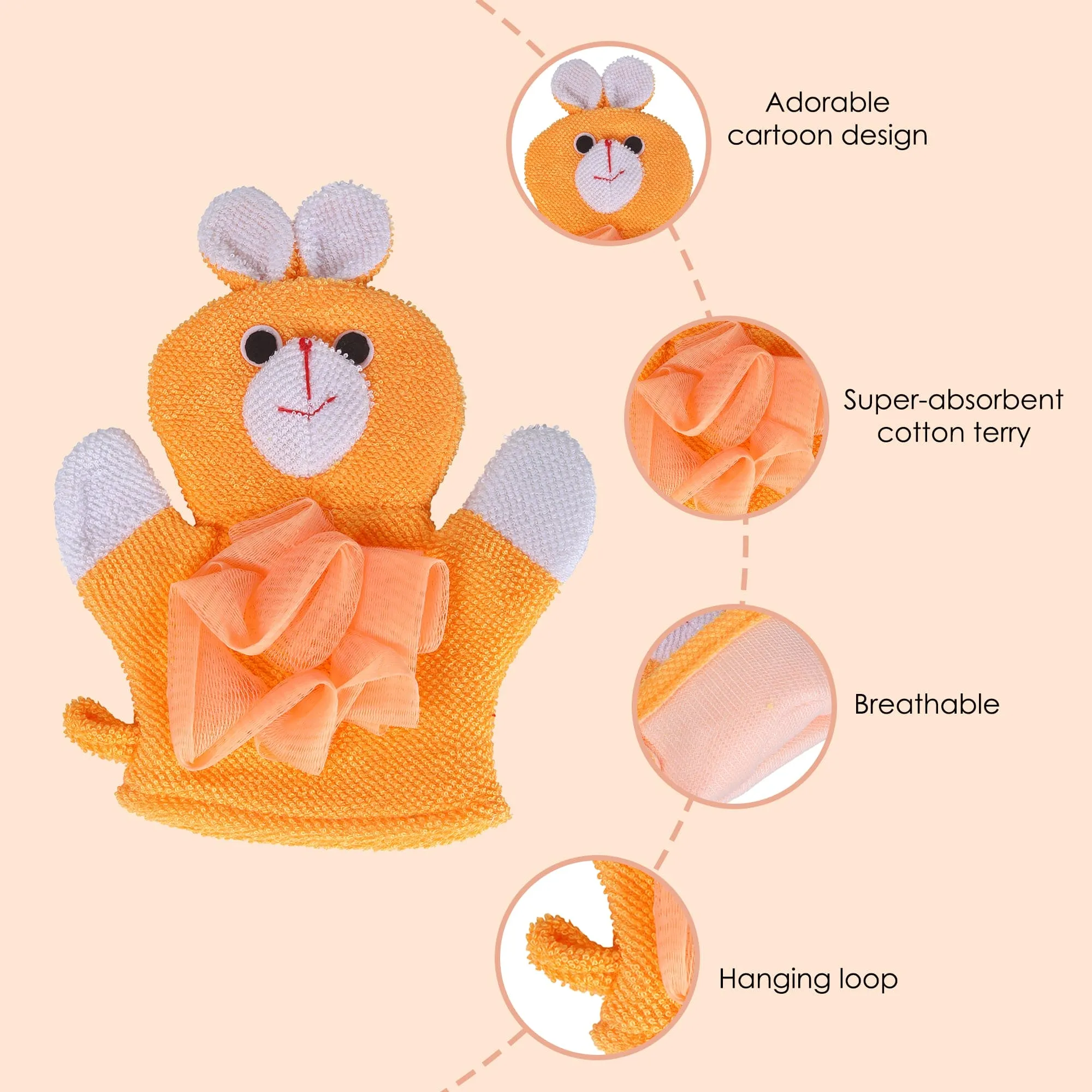 Baby Moo Cute Puppy Bath Time Fun Hand Puppet Loofah Bath Glove - Orange