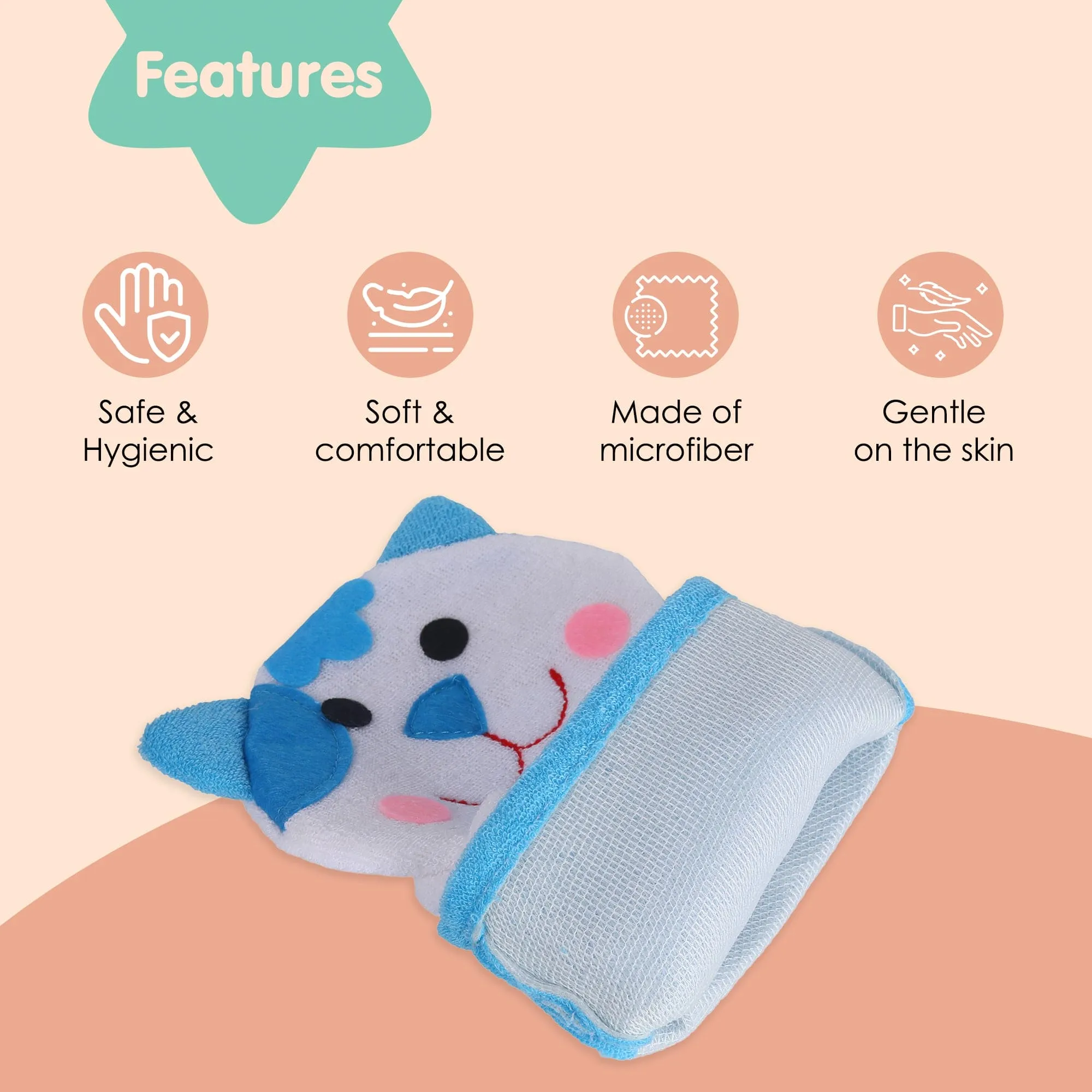 Baby Moo Pretty Kitty Bath Time Fun Hand Puppet Loofah Bath Glove - Blue