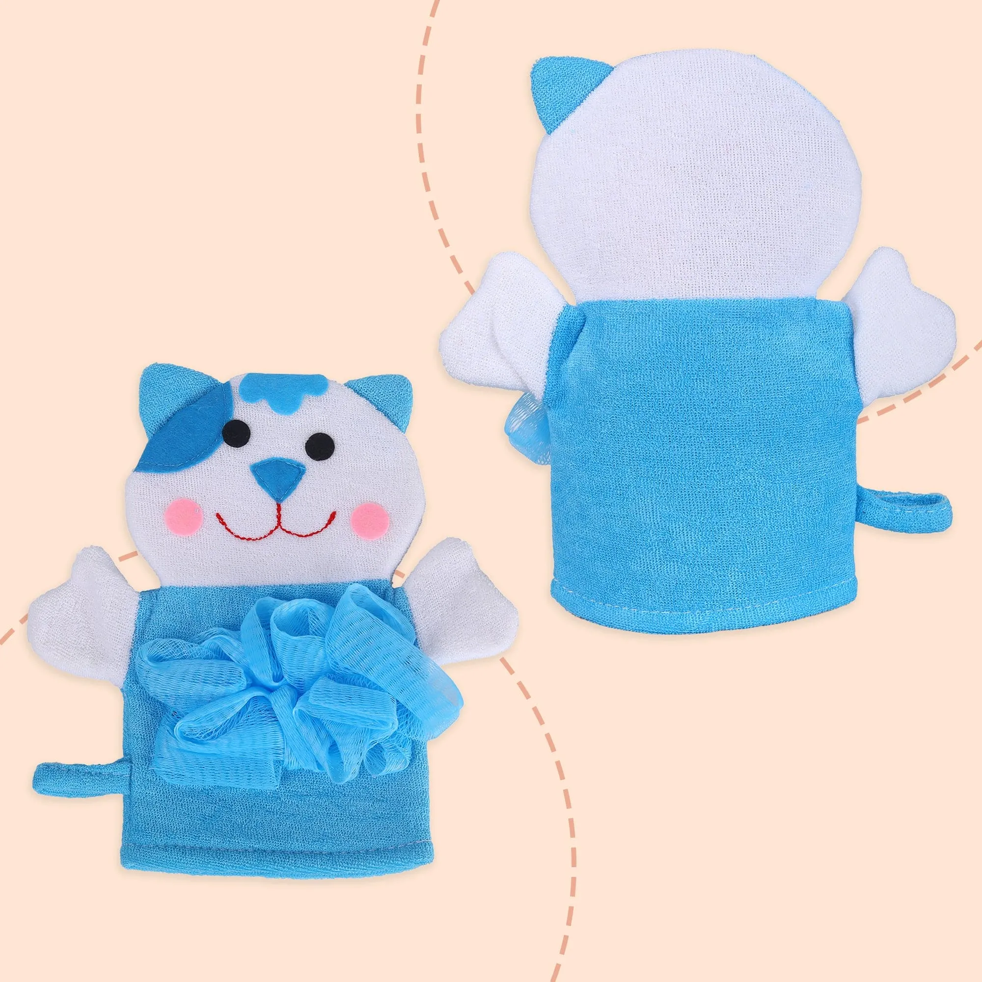 Baby Moo Pretty Kitty Bath Time Fun Hand Puppet Loofah Bath Glove - Blue