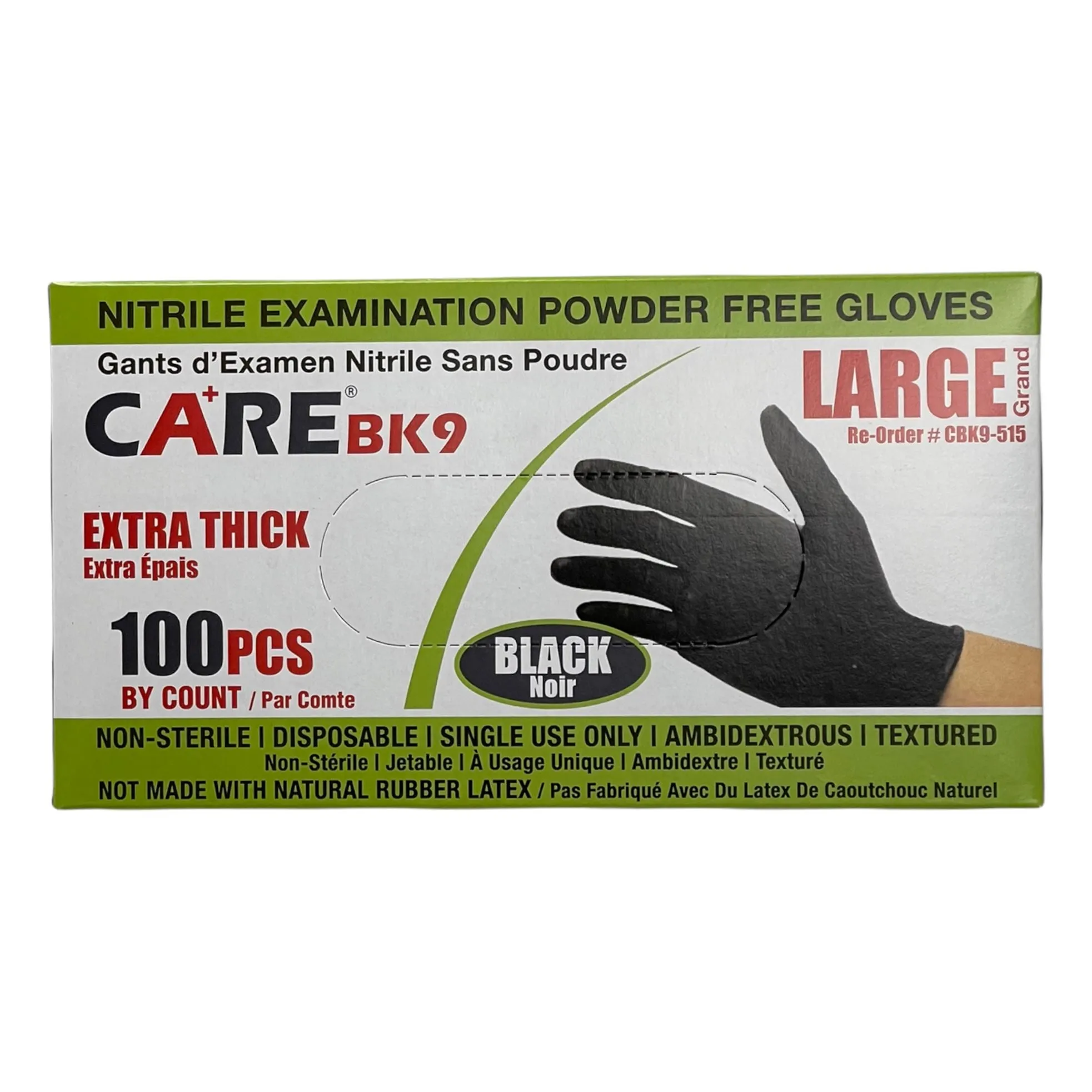 Care BK9 Extra Thick 6 Mil Black Nitrile Examination Gloves