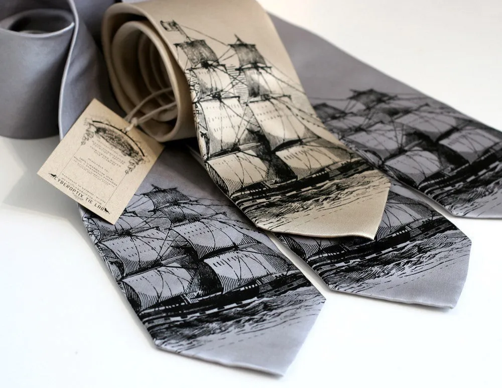 Clipper Ship Necktie, Nautical Print Tie