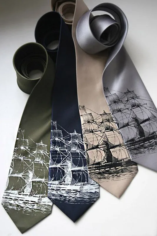 Clipper Ship Necktie, Nautical Print Tie