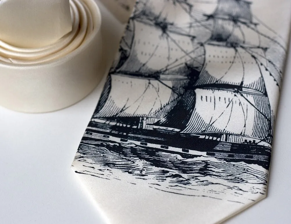 Clipper Ship Necktie, Nautical Print Tie