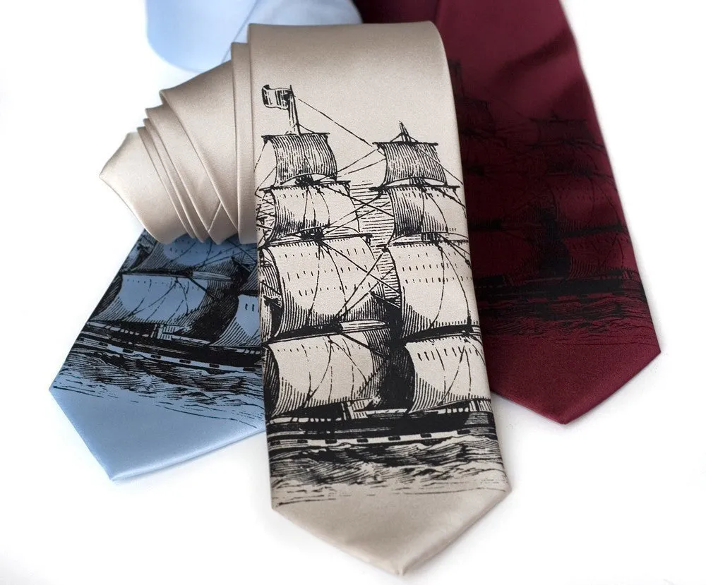 Clipper Ship Necktie, Nautical Print Tie