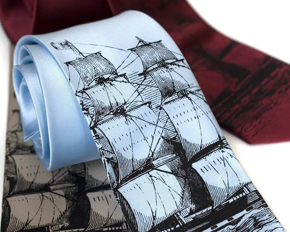 Clipper Ship Necktie, Nautical Print Tie