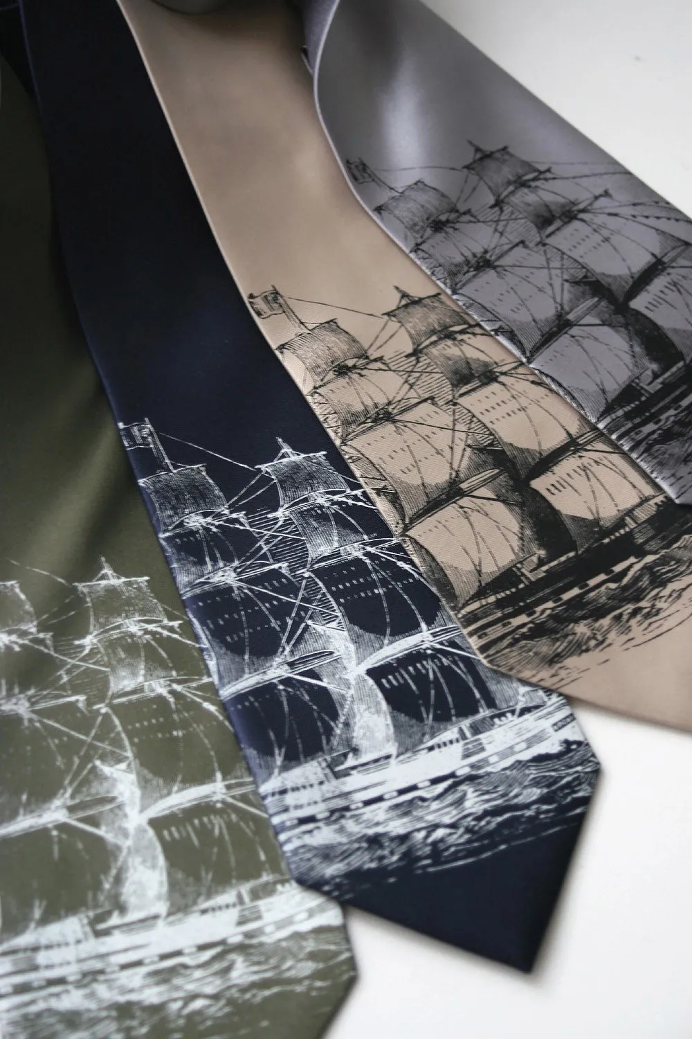 Clipper Ship Necktie, Nautical Print Tie