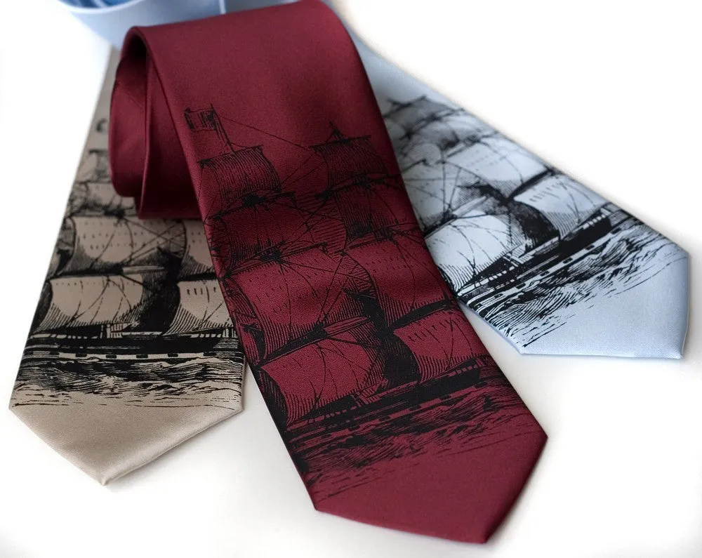 Clipper Ship Necktie, Nautical Print Tie