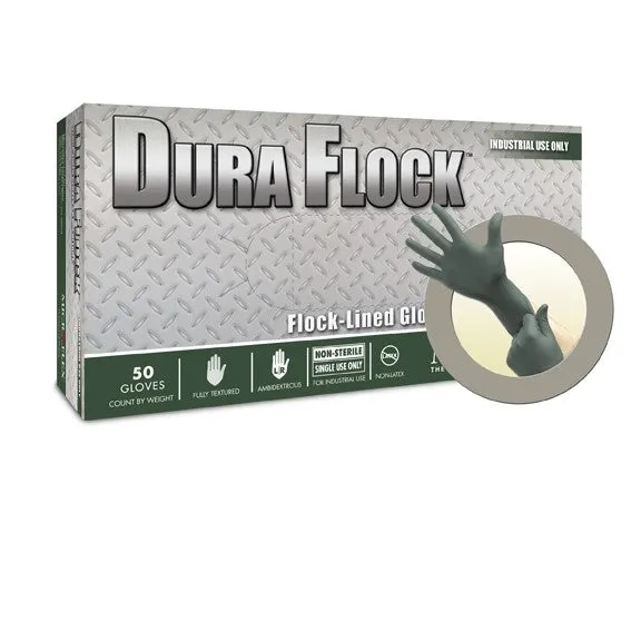 DFK-608-L Microflex Dura Flock Flock Lined Industrial-Grade Nitrile Gloves, L