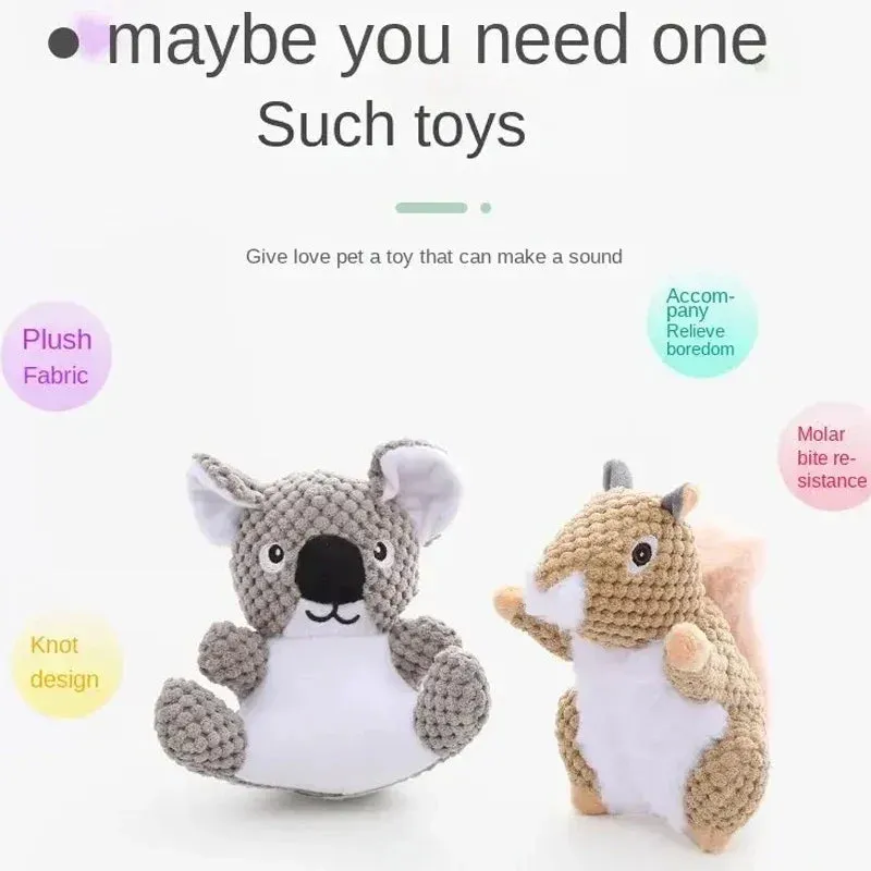 Interactive Koala & Squirrel Plush Dog Toys