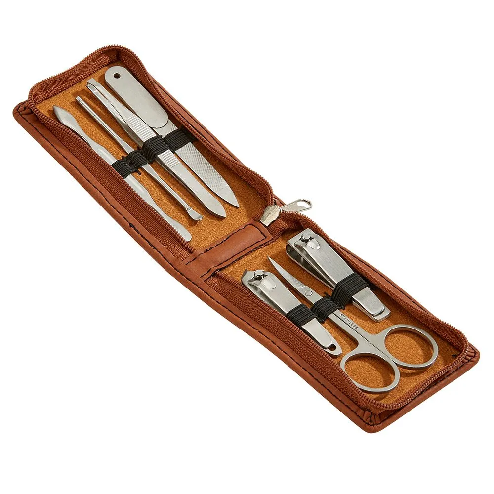 Leatherette Manicure Set, Caramel 4.25" X 2.5"