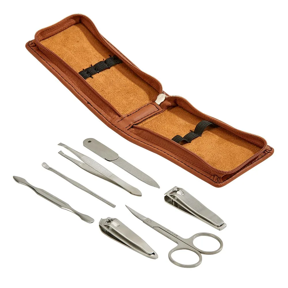 Leatherette Manicure Set, Caramel 4.25" X 2.5"