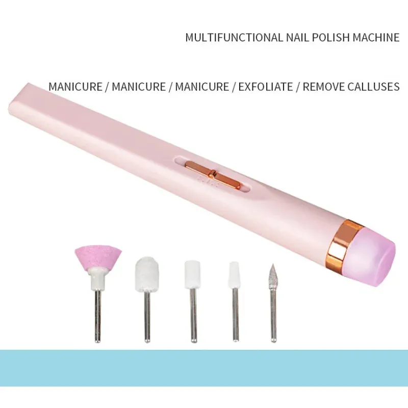 Mini portable electric nail drill, nail polishing machine with light, manicure art pen tools