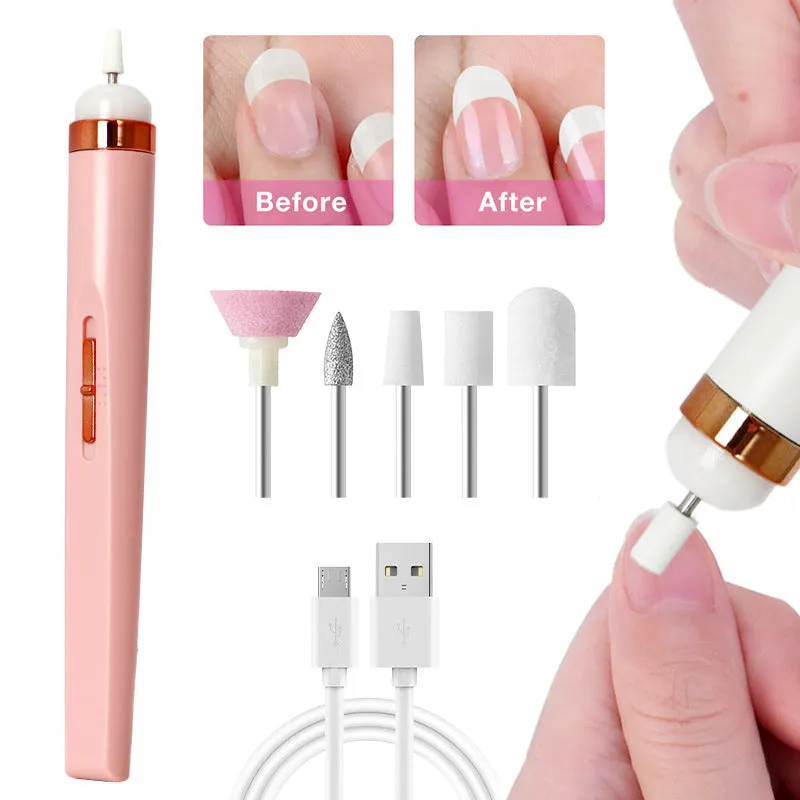 Mini portable electric nail drill, nail polishing machine with light, manicure art pen tools