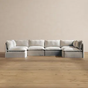 Modular Washable 6-Seater Open-Ends U-Sectional in Milk | Deluxe  Seat | Cloud Pillow