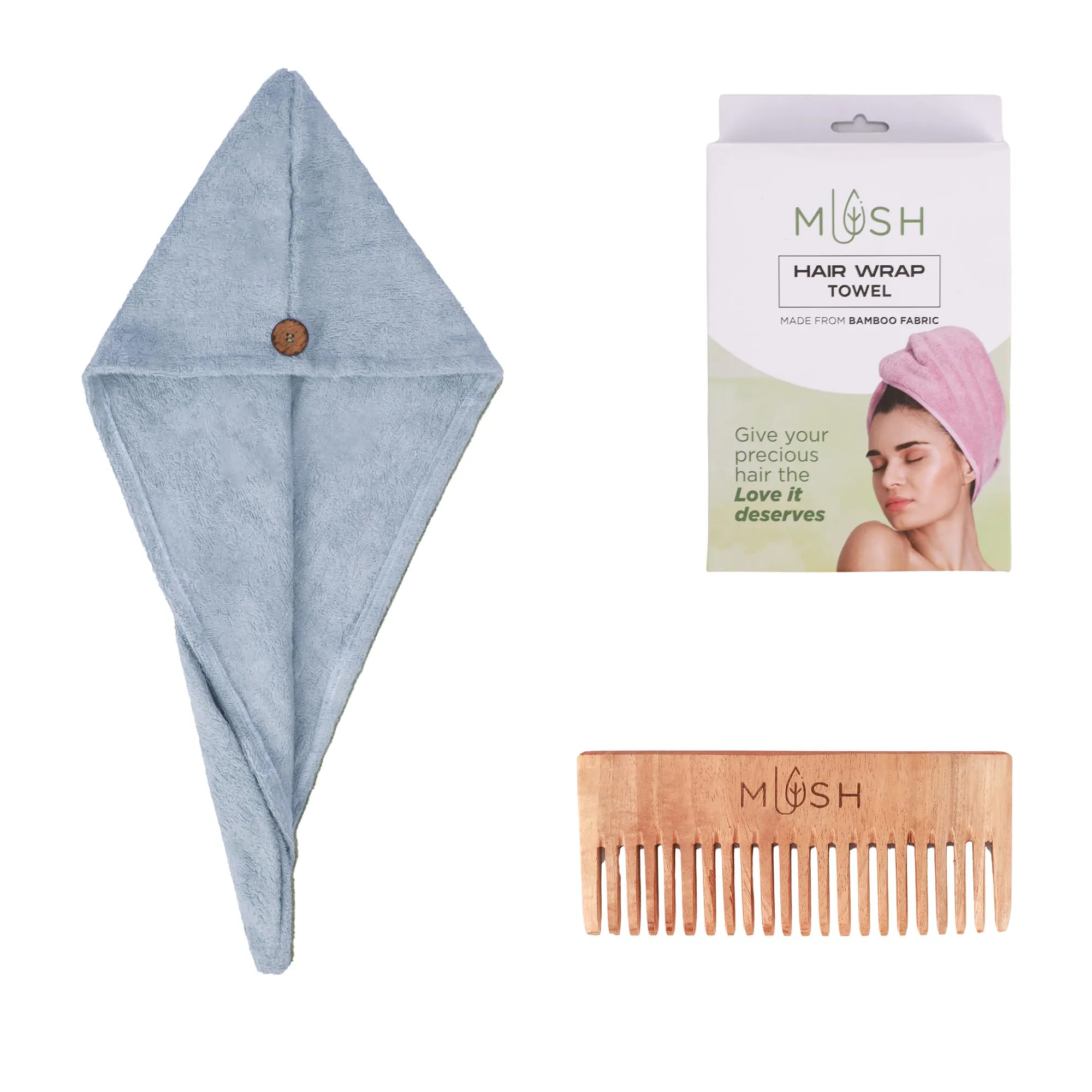 Mush Bamboo Hair Towel Wrap | Absorbent Towel Hair-Drying | Hair Care Combo | Super Quick-Drying| Adjustable Buttons to Wrap Around Hair 500 GSM (Sky Blue)