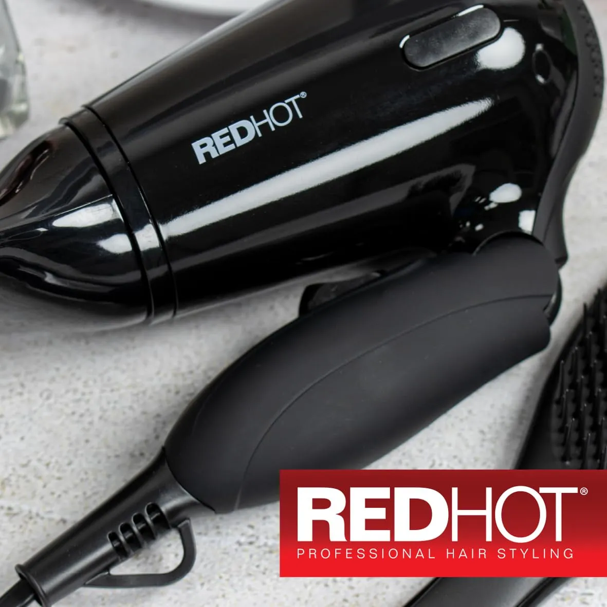 Red Hot 37079 1200W Travel Hair Dryer with Folding Handle/Dual Voltage / 2 Heat Settings/Compact & Lightweight/Black