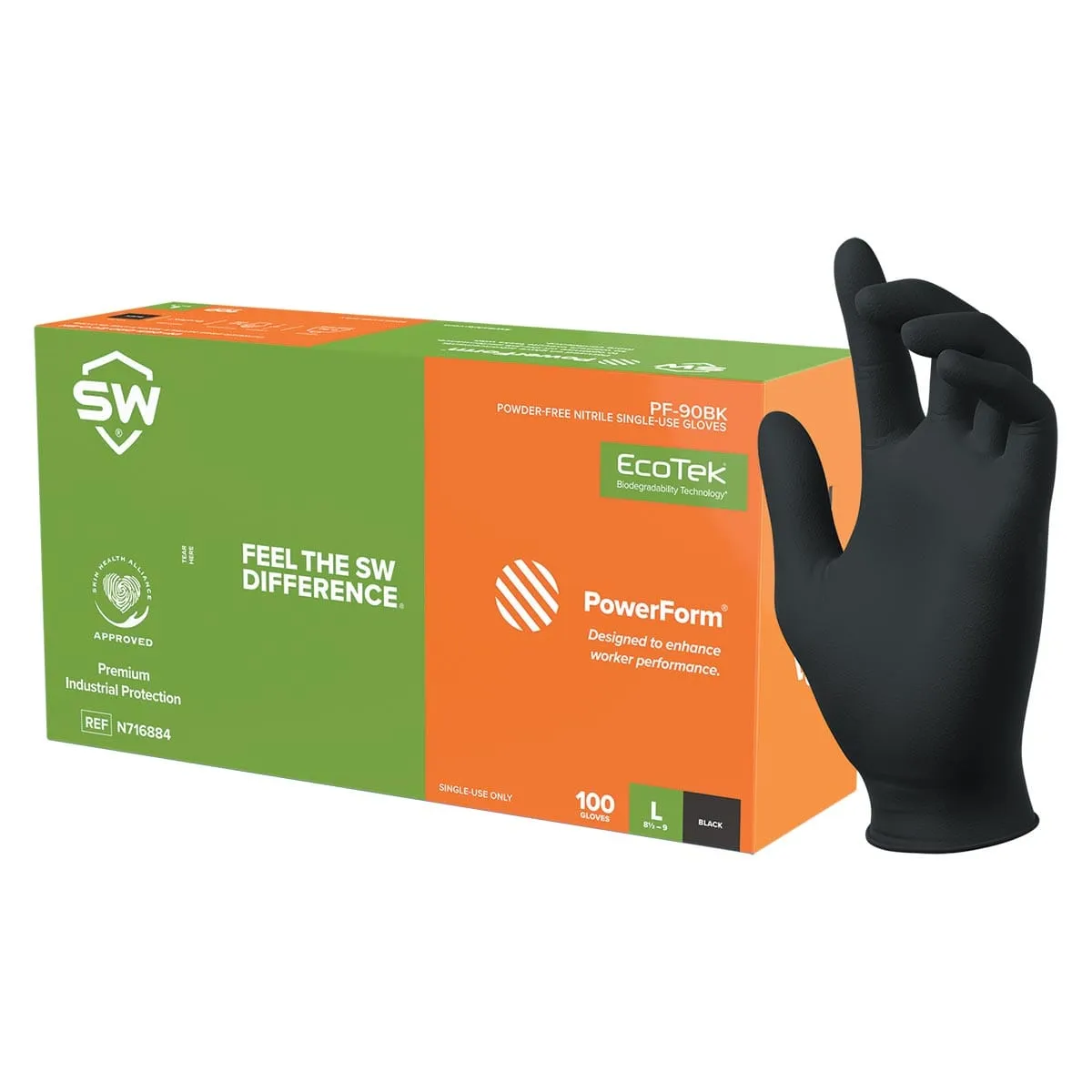 SW Sustainability PowerForm PF-90BK 5-mil Biodegradable Nitrile Gloves