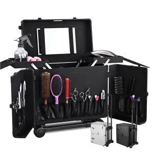 TheLAShop Aluminum Rolling Barber Case Hair Stylist Case w/ Handle Mirror