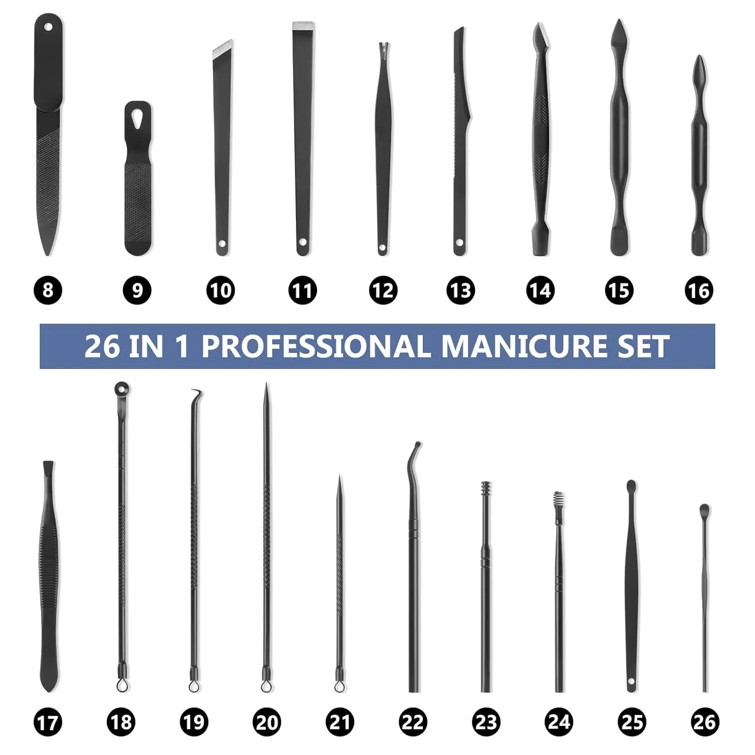 Travel-Friendly Deluxe 26-Piece Manicure & Pedicure Kit with Premium Stainless Steel Tools (Black)