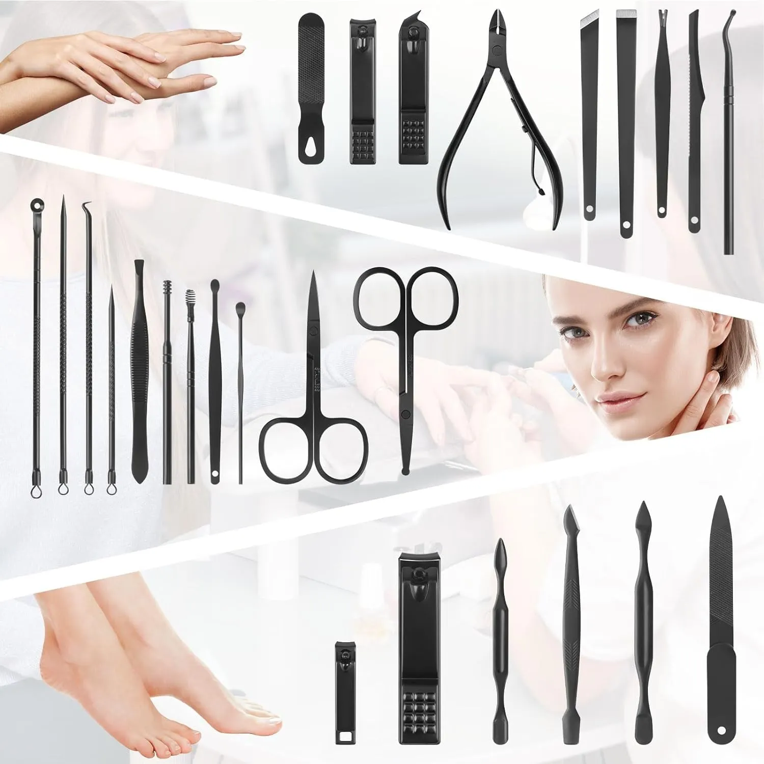 Travel-Friendly Deluxe 26-Piece Manicure & Pedicure Kit with Premium Stainless Steel Tools (Black)