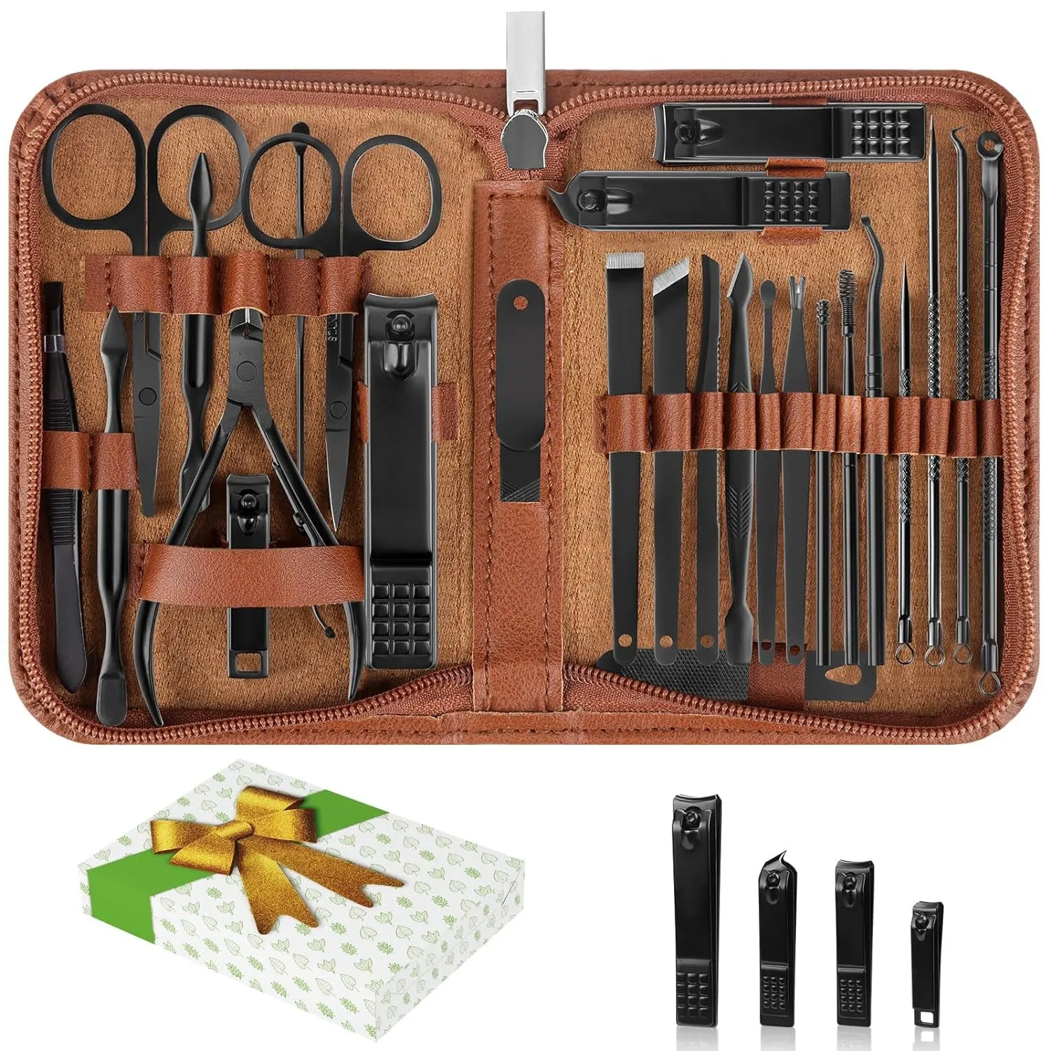 Travel-Friendly Deluxe 26-Piece Manicure & Pedicure Kit with Premium Stainless Steel Tools (Black)