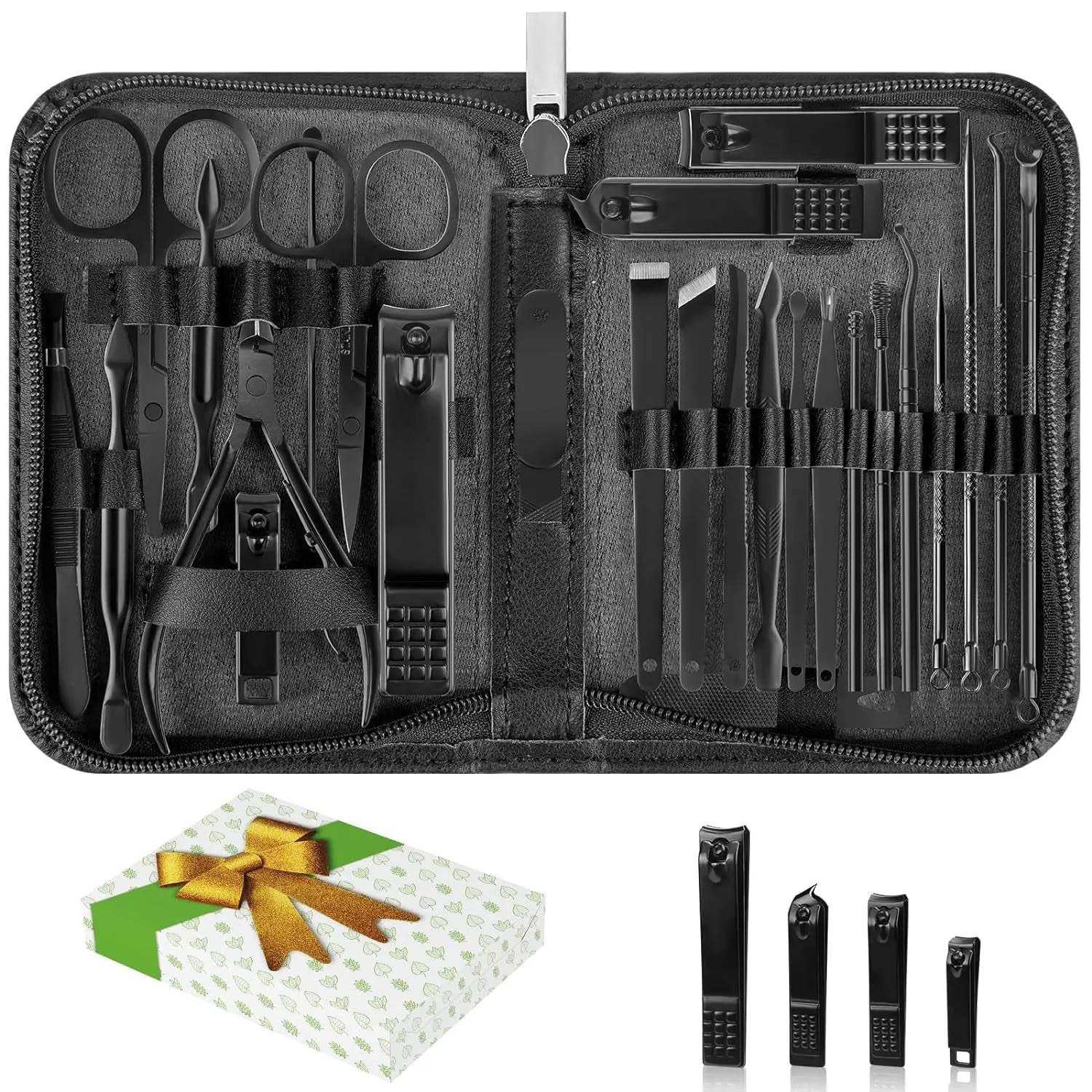 Travel-Friendly Deluxe 26-Piece Manicure & Pedicure Kit with Premium Stainless Steel Tools (Black)