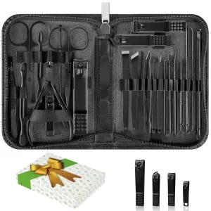 Travel-Friendly Deluxe 26-Piece Manicure & Pedicure Kit with Premium Stainless Steel Tools (Black)